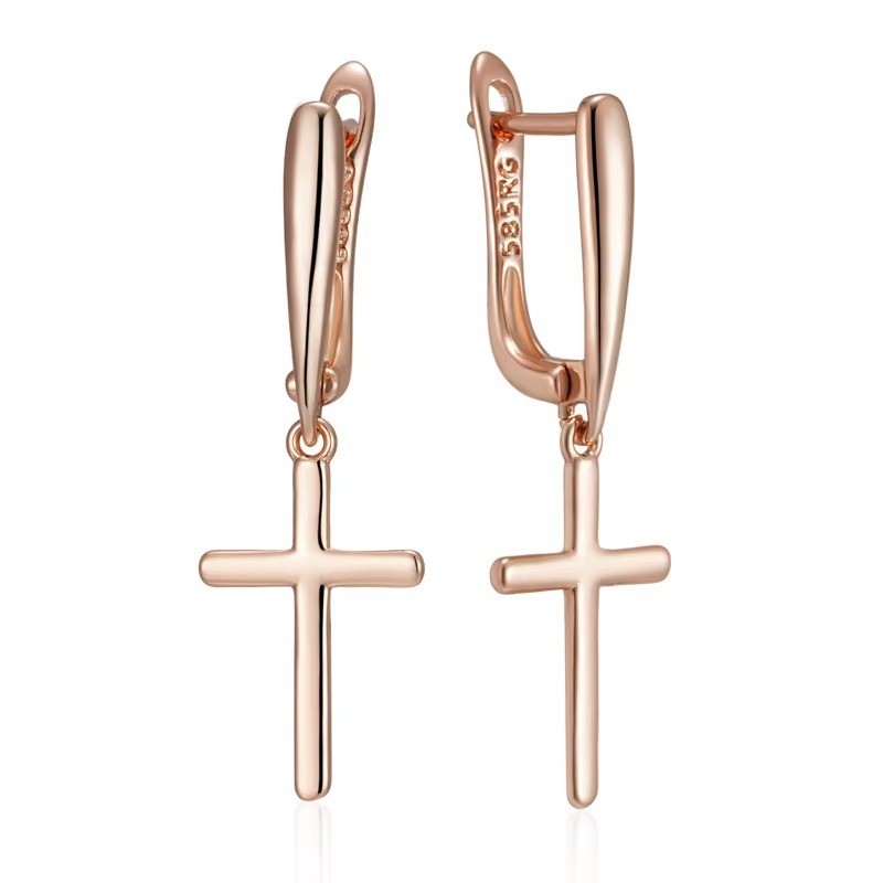Damen Kreuz Ohrringe 585 Rosé Gold Farbe einfache Kreuz Ohrringe für Frauen4