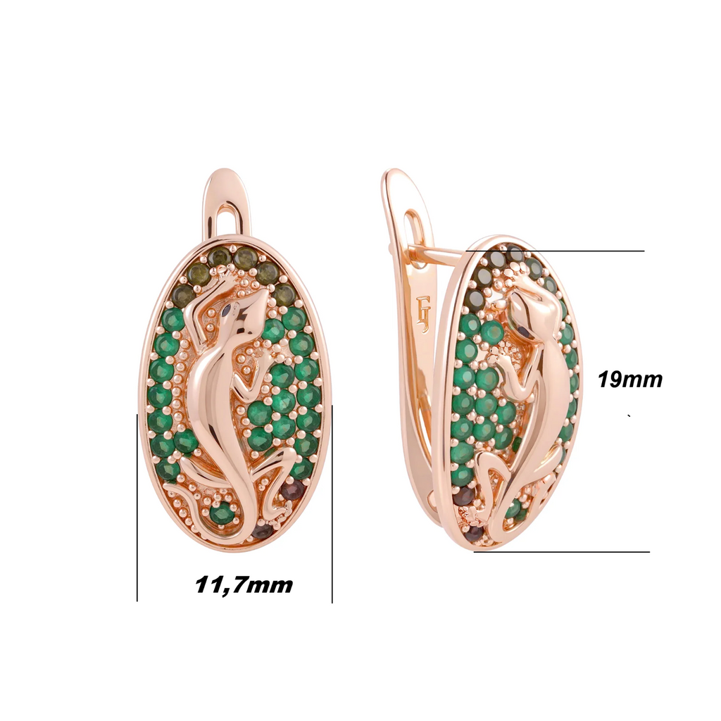 Damen Ohrringe Chamäleon 585 Rosegold smaragdgrünen Zirkon-Clustern in Roségold1