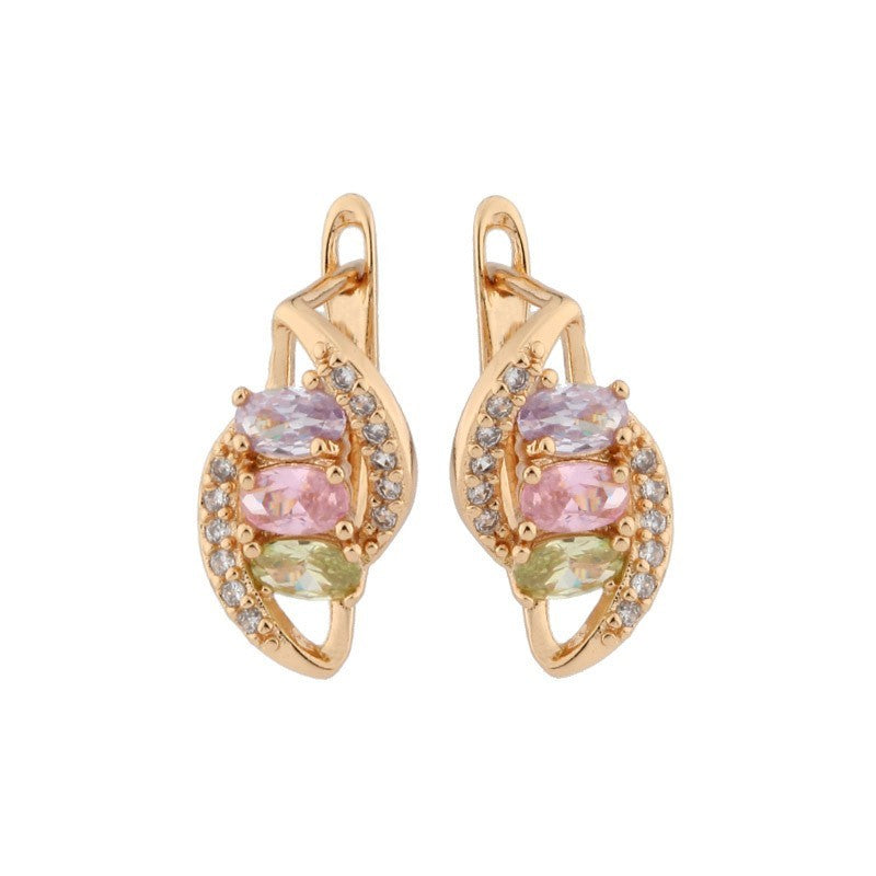 Damen Ohrringe Gold AAA Zirkon, vergoldetOhrstecker mit hohler geometrischer F2