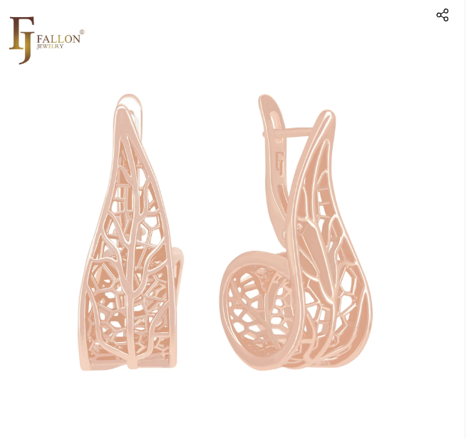 Damen Ohrringe 585er Roségold vergoldet Blattförmige durchbrochene Ohrringe7