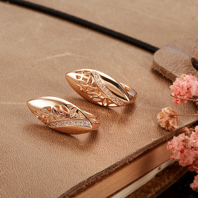 Damen Ohrringe Rosé Gold 585RG MicroIntarsien Natürlich Zirkon Schmuck Geschenk2