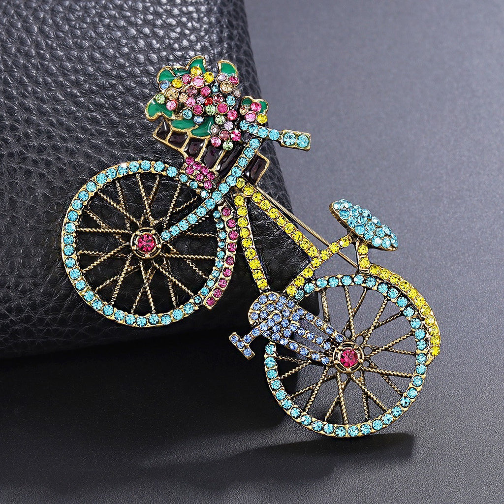 Damen Fahrrad Brosche Vintage Kristall Strass Anstecknadel Schmuck0