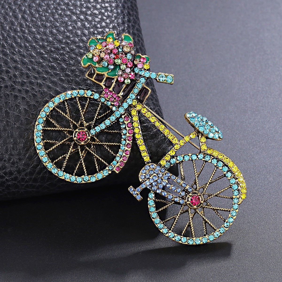 Damen Fahrrad Brosche Vintage Kristall Strass Anstecknadel Schmuck0