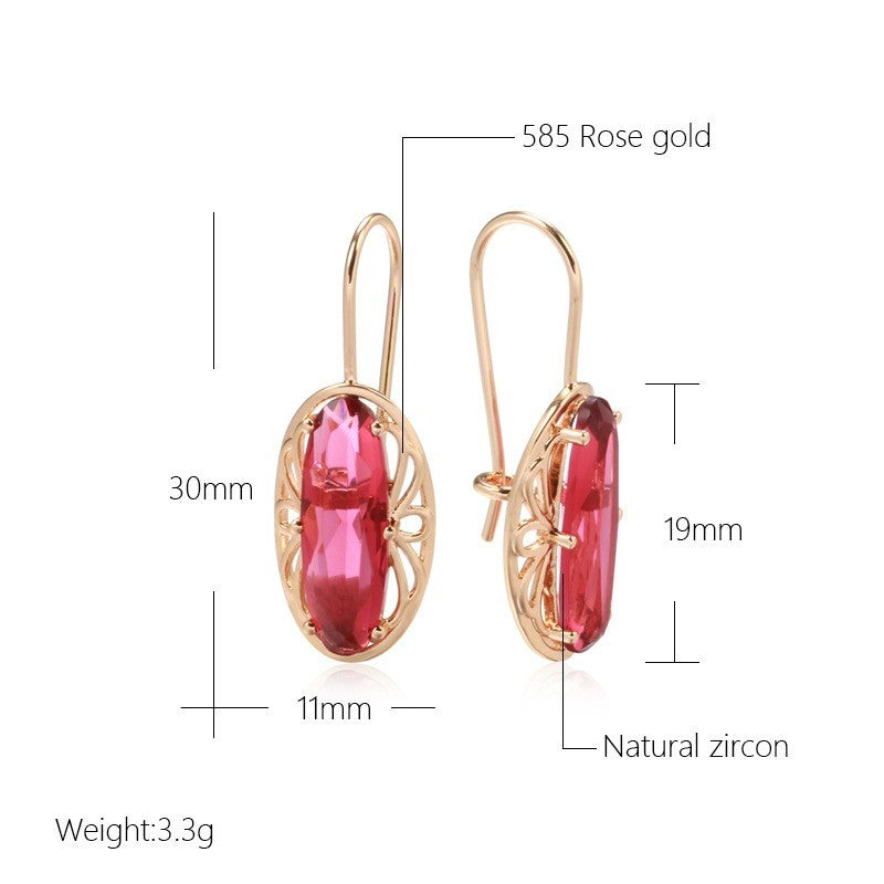 Luxus Dame Ohrringe 585RG Gold Roter Zirkon Brautschmuck, Damenohrringe8