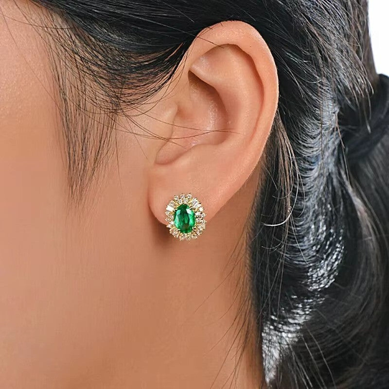 Luxus Ohrringe Creole mit BlumenDesign, oval, grüner Kristall Gold 18K vergold9