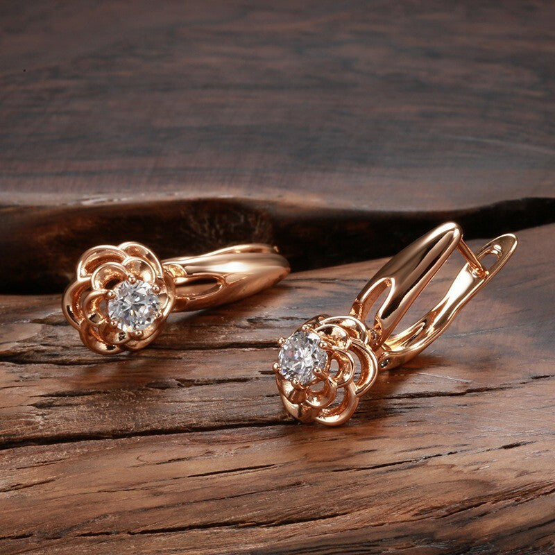 Luxus Damen Ohrringe Blumen 585 Roségold Walzgold Weißer Zirkon Design0