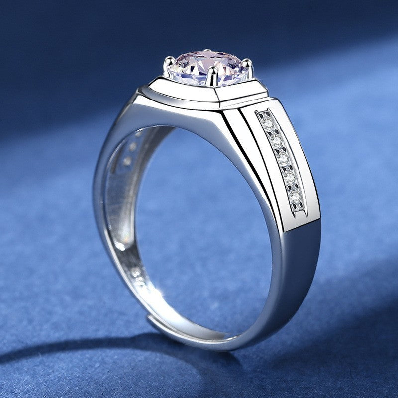 Herren Ring 925 Sterling Silber 1 Karat Zirkonia Ehering stilvoll verstellbar6