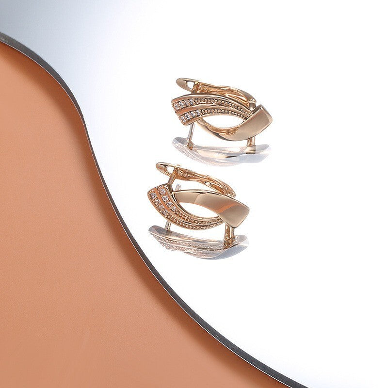 Luxus Damen Ohrringe Creole weibliche 585 rose gold zirkon geometrische Ohrring3