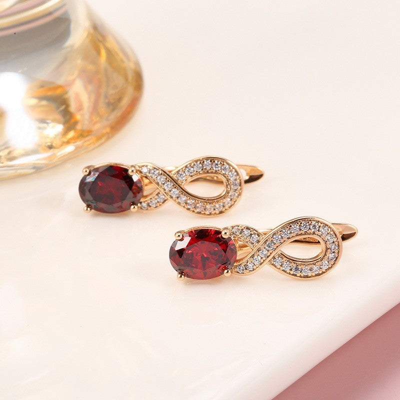 Luxus DamenOhrringe 585RGRose Gold mit Rote AAA Zirkon ohr schnalle Modescmuck6