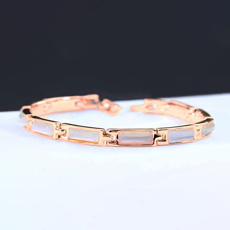 Damen Armband mit Katzenaugenstein in Roségold Messing vergoldet schlichtes 19cm3