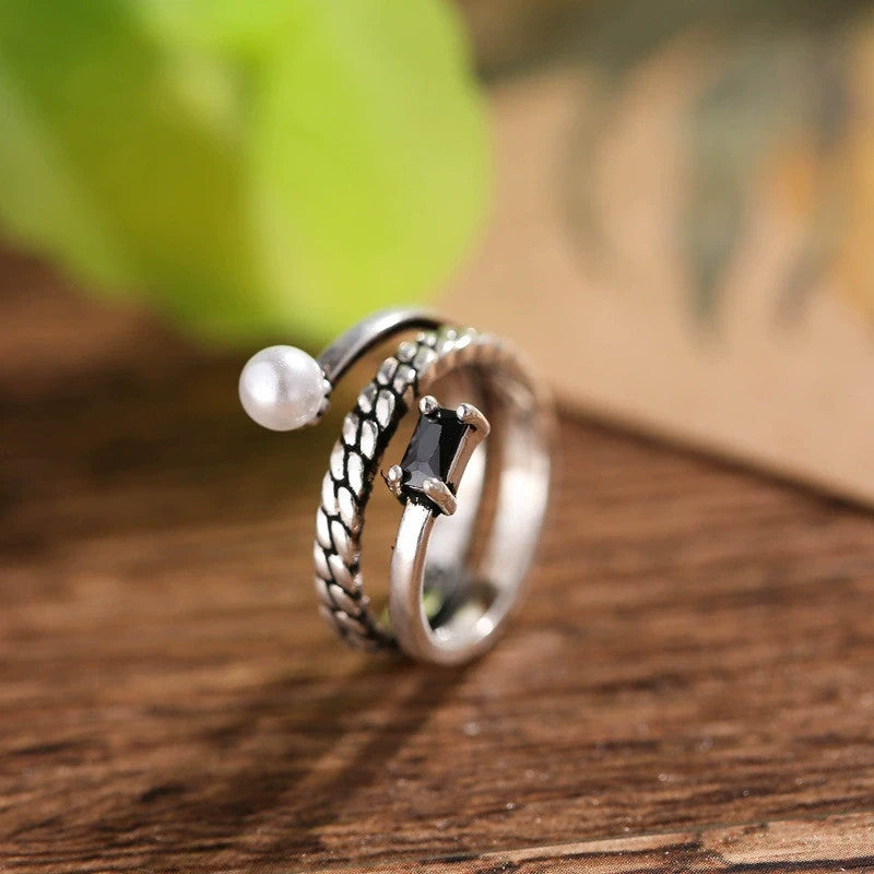 Damen S925 SterlingsilberÖffnungsring, mehrlagiger, diamantbesetzter RetroRin5