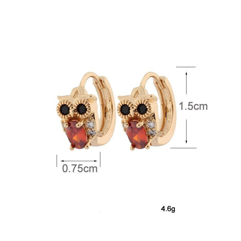 Luxus Ohrringe Eulen Zirkon rot 18K vergoldet für Damen Mädchen2