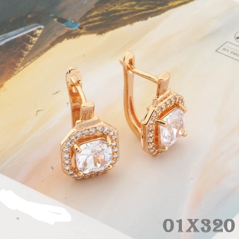 Luxus Ohrringe Roségold Quadratische ZirkoniaOhrringe mit vier Krappen, Roségol6