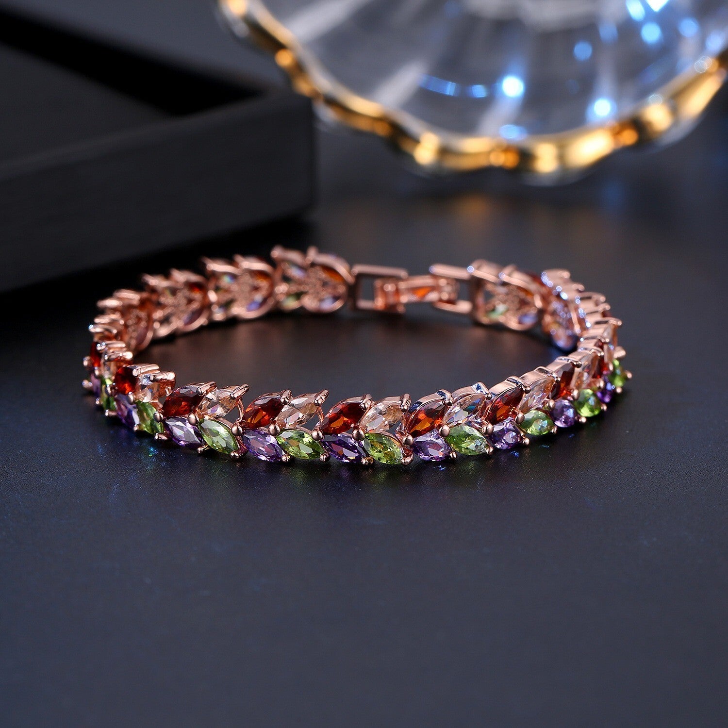 Luxus Damen  Kristall Tennis  Armband Schmetterling   Echt Rose Gold vergoltet5