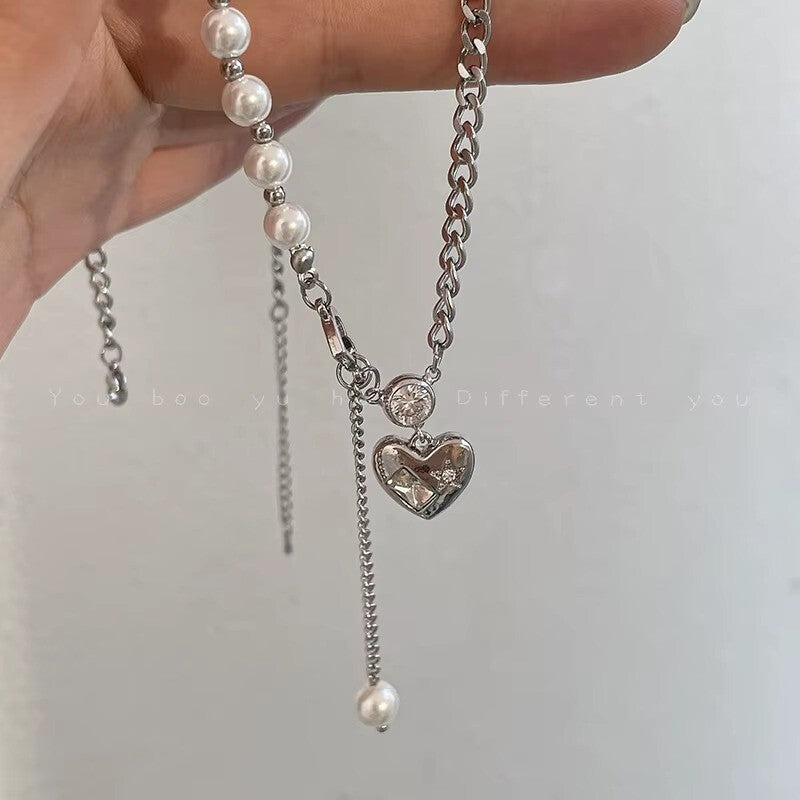 Mädchen Halskette Stil Bogen Amor Kristall Perle Perlen Ketten Choker5