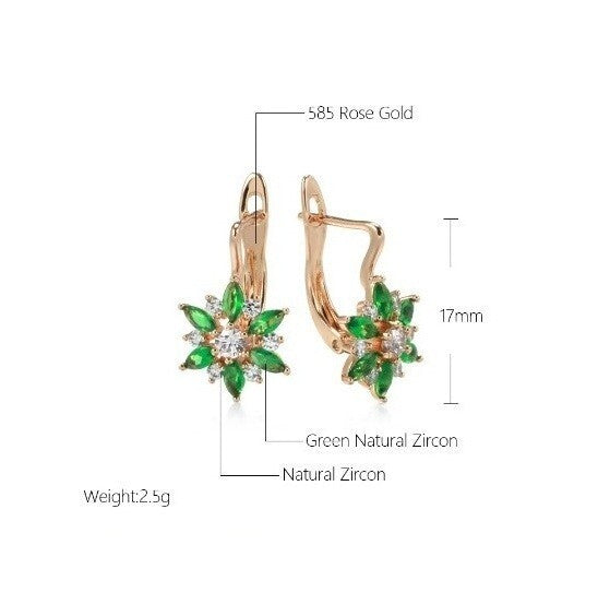 Luxus Ohrringe Creole Grün Zirkonia Kristall 585 Rosegold überzogen Geschenk Da4