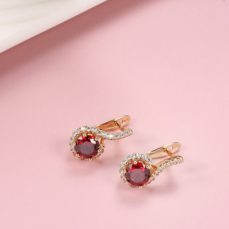 Luxus Ohrringe Creolen Zirkonia Kristall Rot 585 Rolled Roségold überzogen Damen7