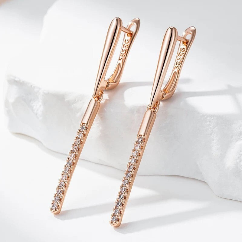 Luxus Damen 585 Roségold Echtgold galvanisierte Ohrringe mikroeingelegte Zirkon5