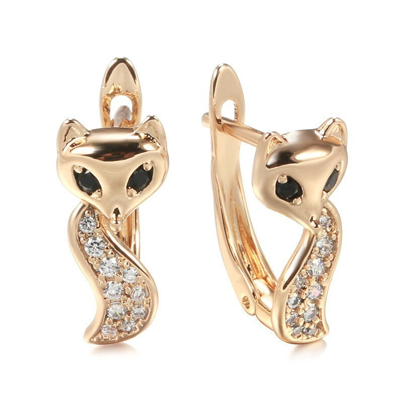 Luxus Damen Fuchs Ohrringe 585 Rosé Gold überzogen Weiß CZ für Damen Geschenk6