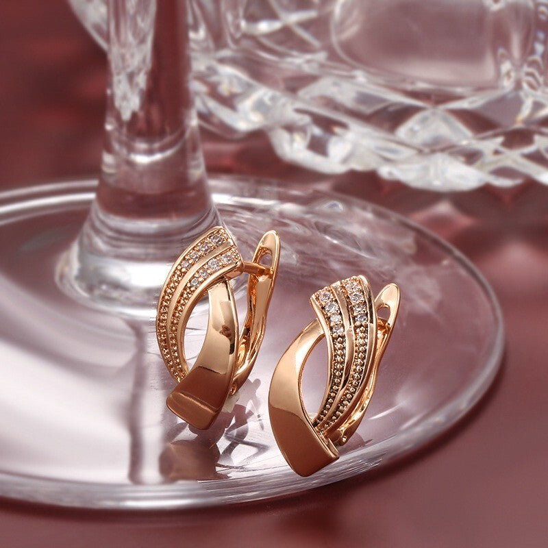 Luxus Damen Ohrringe Creole weibliche 585 rose gold zirkon geometrische Ohrring1