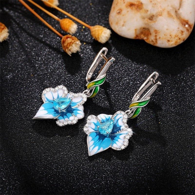 BlumenOhrringe Blau AAA Zirkon für Damen White Gold lange Ohrringe für Frauen m4