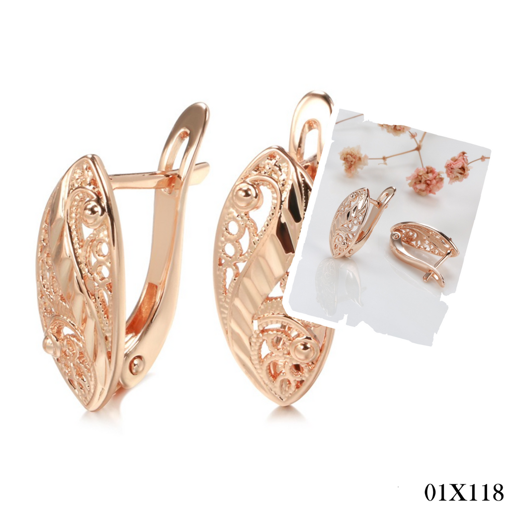 Luxus Damen Ohrringe 585 Rose Gold mit Hohlmuster für Frauen im kalten Stil, Oh0