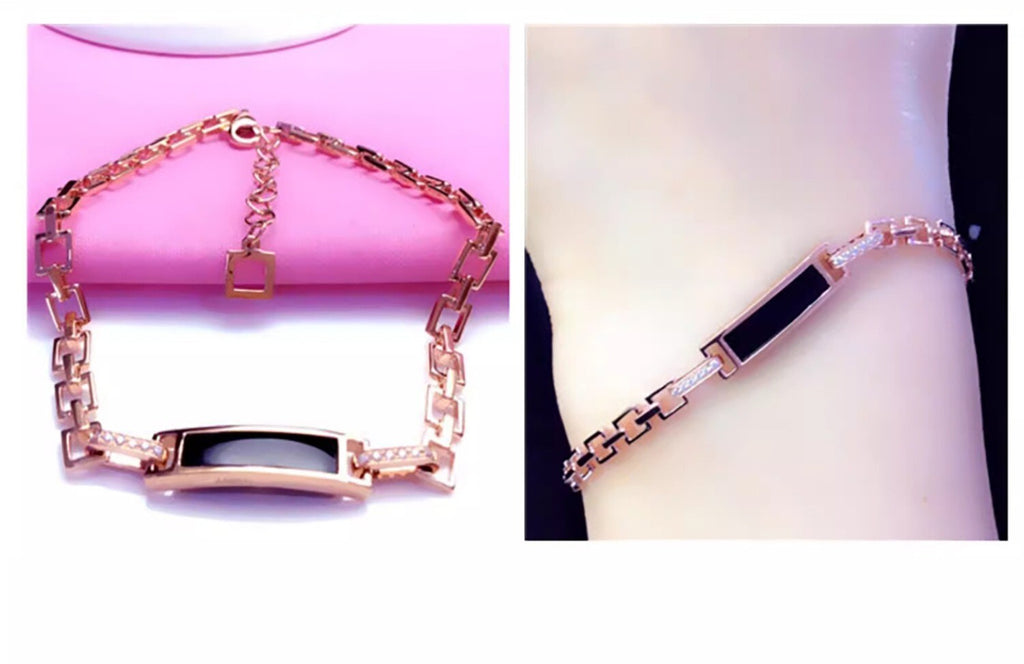 Damen Armband schwarz achat armband rose gold überzogene 17+3cm6