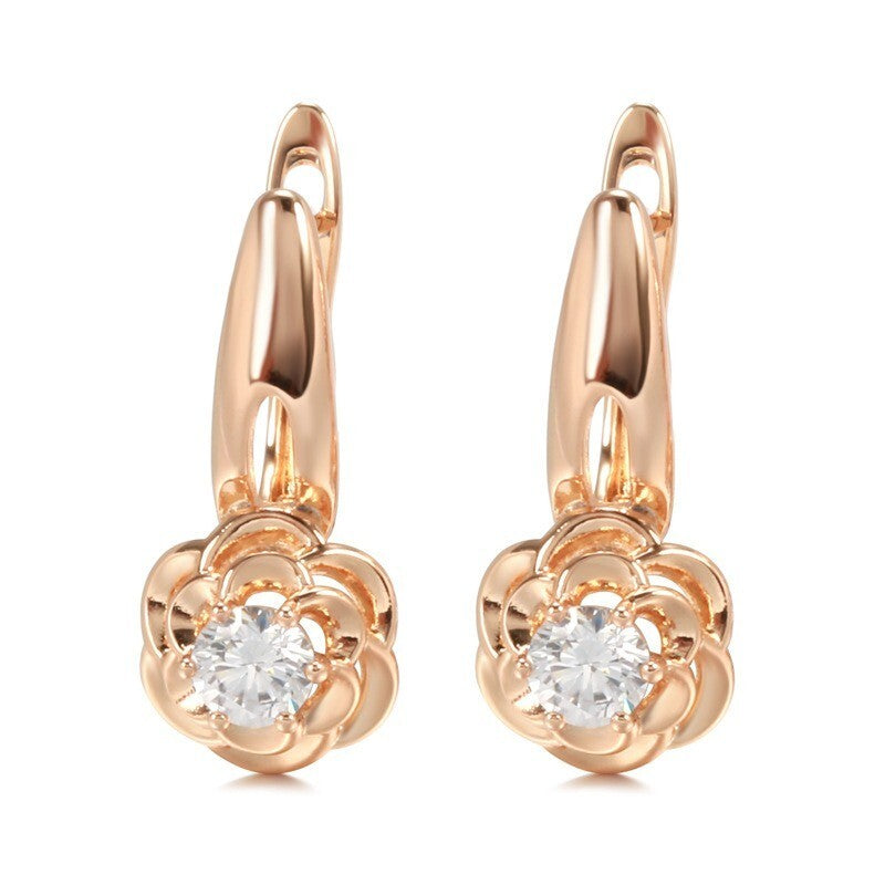 LuxusDamen Ohrringe Blumen 585 Rolled Roségold überzogen Weiß Zirkon für Damen2