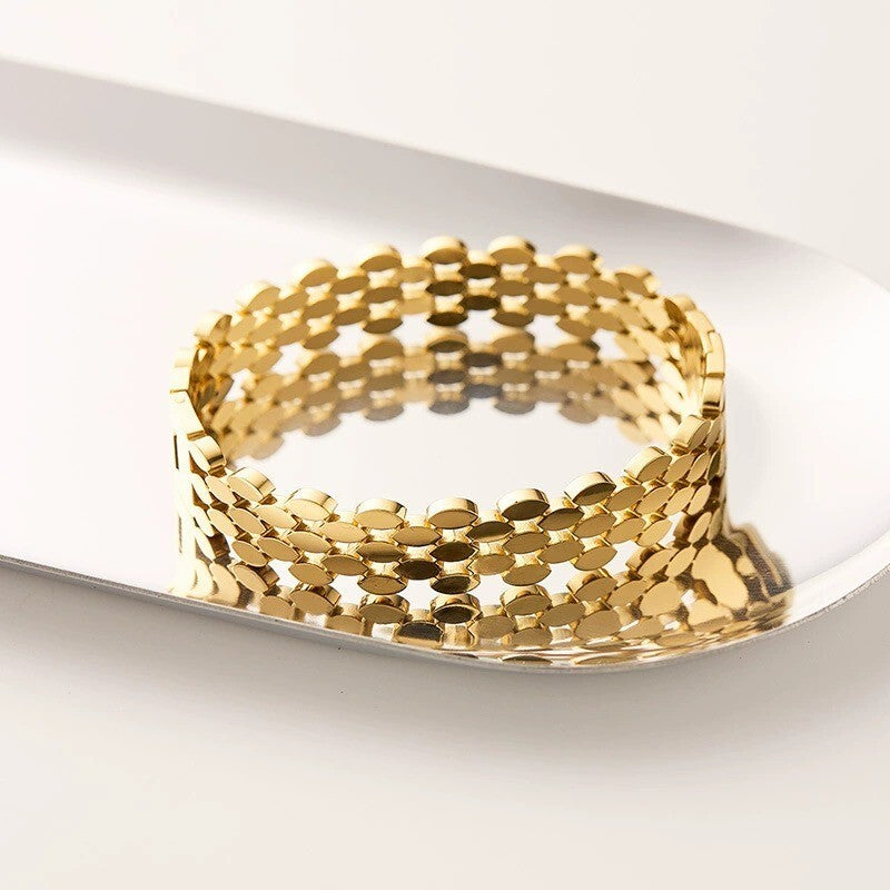 Damen Männer  Armband Titan stahl  mit  Wabenimitation plattiert  18 Karat Gold5