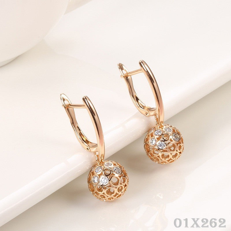 Damen Ohrringe Kugelohrringe 585RG Roségold, mit natürlichen Zirkonia0