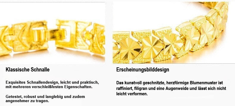 Luxus Damen Armband Gold 24K vergoldeter, farbechte herzförmige Uhrenkette 20cm4