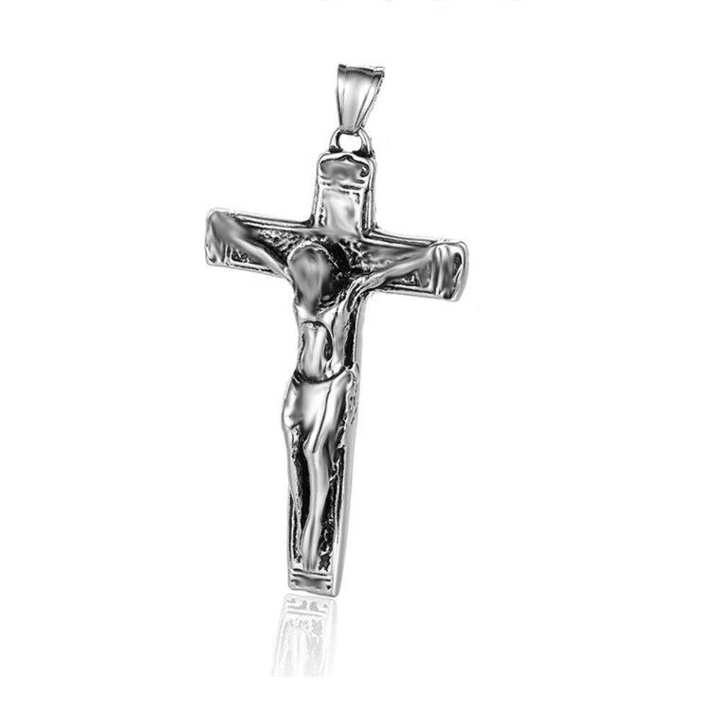 Herren Halskette versilbert Christus Jesus Kreuz Kruzifix6