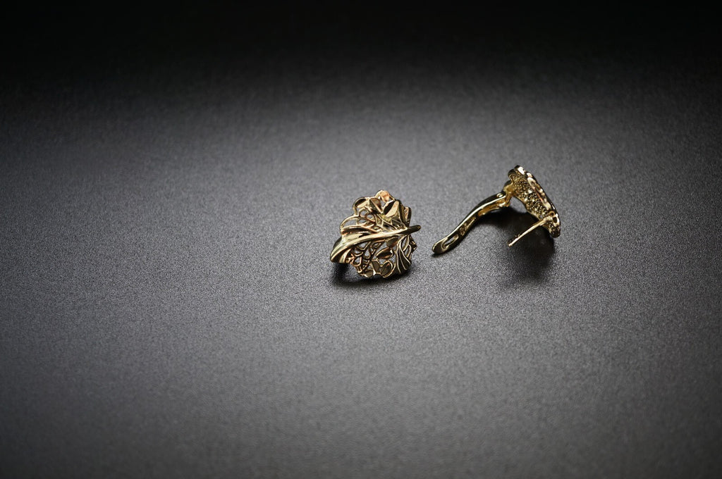 Luxus Damen Blatt Ohrringe Creolen Hochvertiger Gold 14K vergoldet Mode Schmu2
