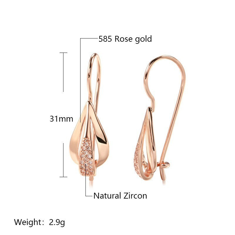Luxus Damen Ohrringe 585RG Rosegold glänzende Wassertropfen goldfarbene Ohrringe7