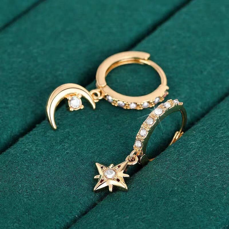 Luxus damen SternMondasymmetrische Gold Ohrringe strukturierte Temperament5
