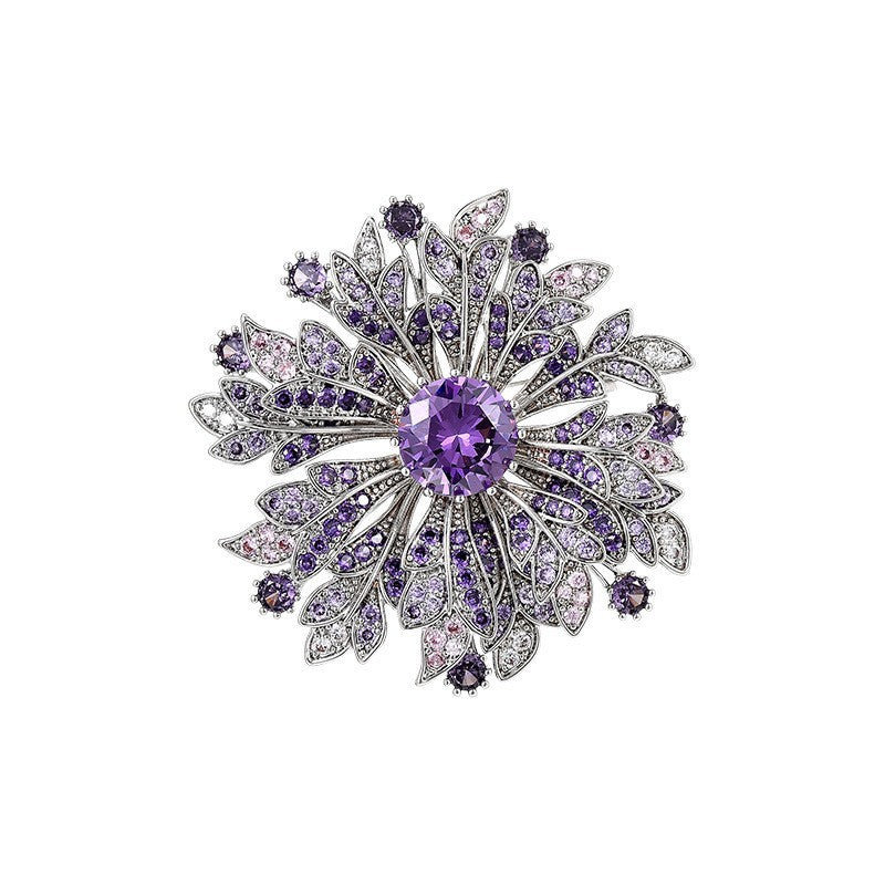 Luxus Damen Silber Brosche Sonnenblumen voller Lila Diamanten corsage temperame9