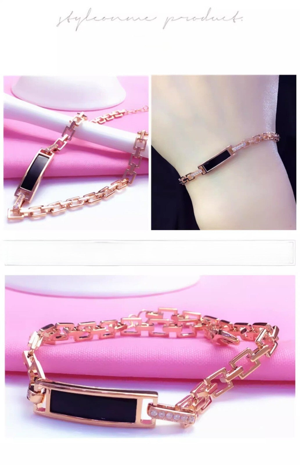 Damen Armband schwarz achat armband rose gold überzogene 17+3cm3