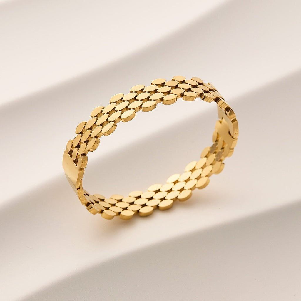 Damen Männer  Armband Titan stahl  mit  Wabenimitation plattiert  18 Karat Gold0