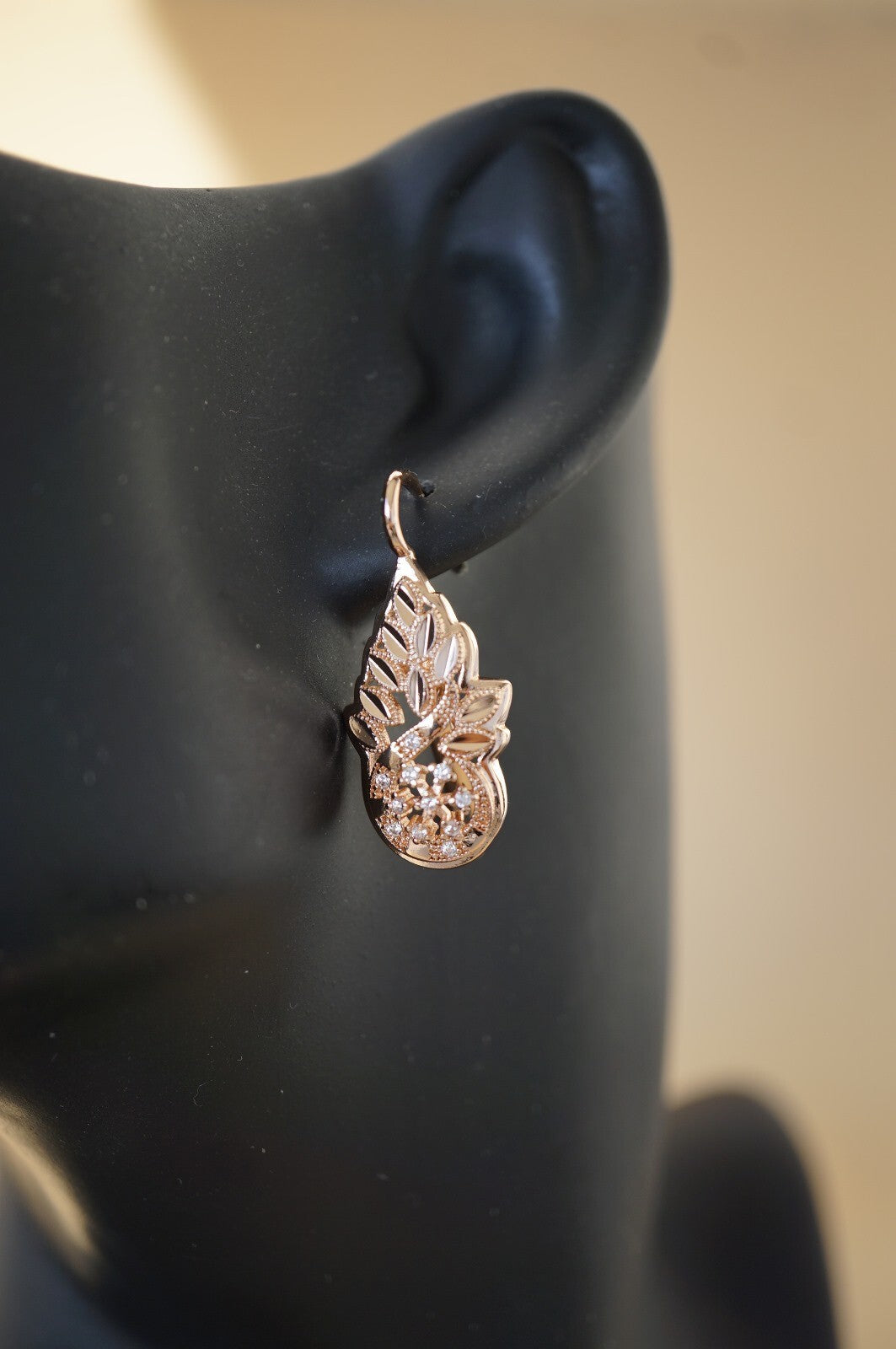 Luxus Damen Blume Ohrringe Creole 585 Rose Gold beschichtet ModeSchmuck8