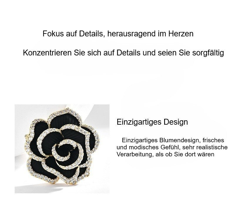 Luxus Damen Brosche Gold Kamelien Brosche,Schwar Hochwertiges weibliches Design5