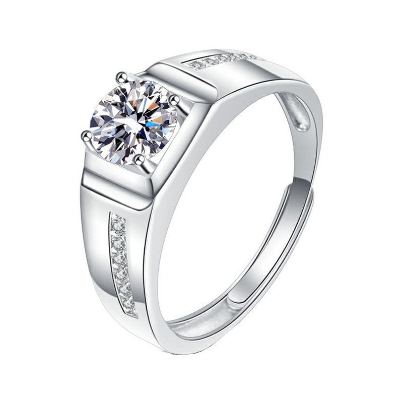 925 Sterling Silber Herren Ring mit 1 Karat Zirkonia, Eheringe stilvolle verstel4