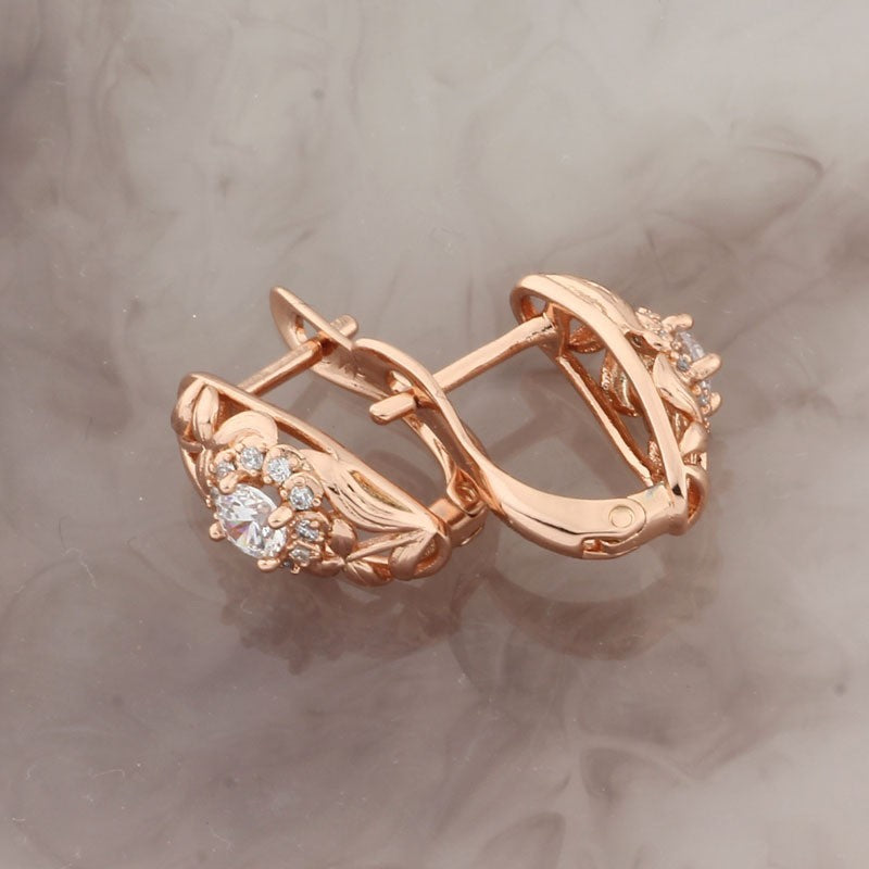 Damen Ohrringe 585 Rose Gold Zirkon, Elegante Ohrringe aus mikrobemaltem Kupfer2