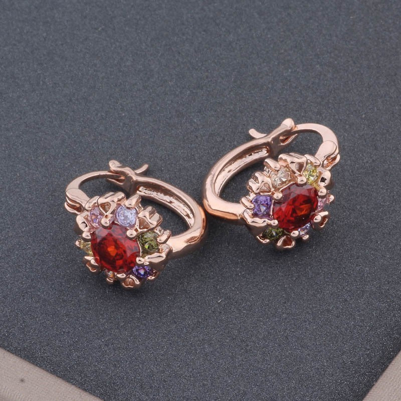 Damen Ohrringe Creolen Zirkonia Kristall Rot 585 Rolled Roségold Damen7
