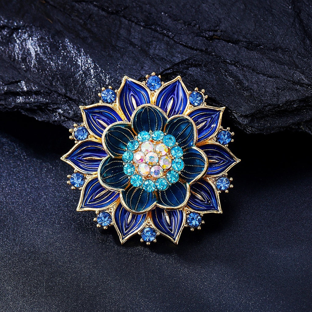 Luxus blaue LotusBrosche, exquisit und hochwertig, eine elegante RetroCorsage0