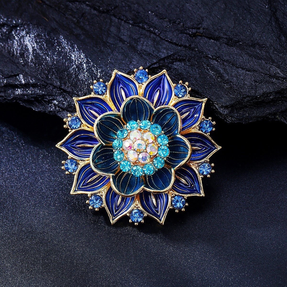 Luxus blaue LotusBrosche, exquisit und hochwertig, eine elegante RetroCorsage0