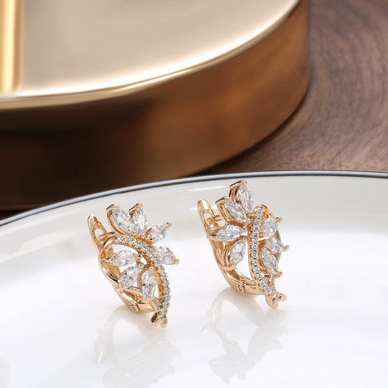 Luxus Damen Ohrringe 585RG Roségold überzogen Blumen Weiß CZ für Damen Geschenk4