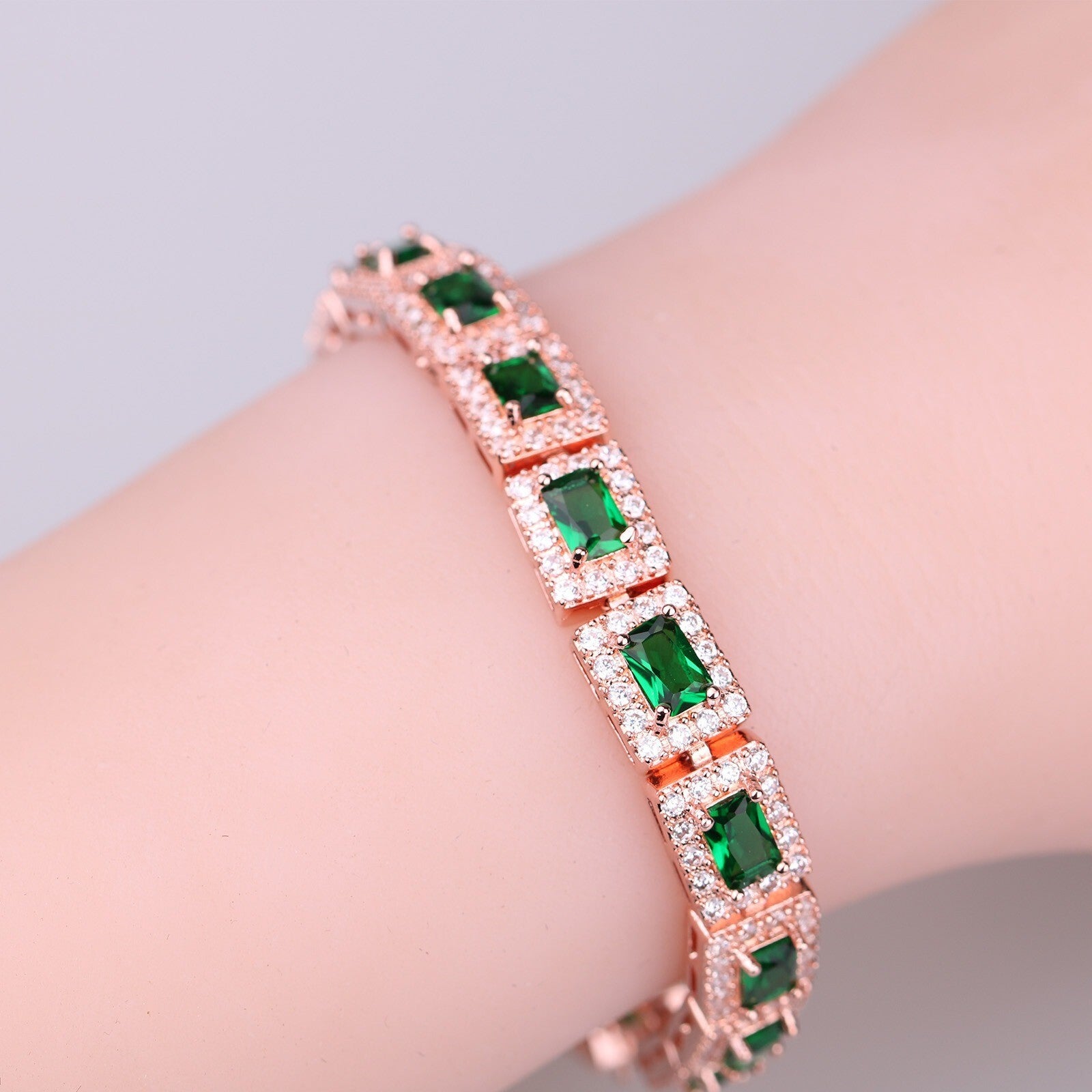 Luxus Damen Armband Rose Gold Grün Zirkon Armband modische Damen Armband voller1