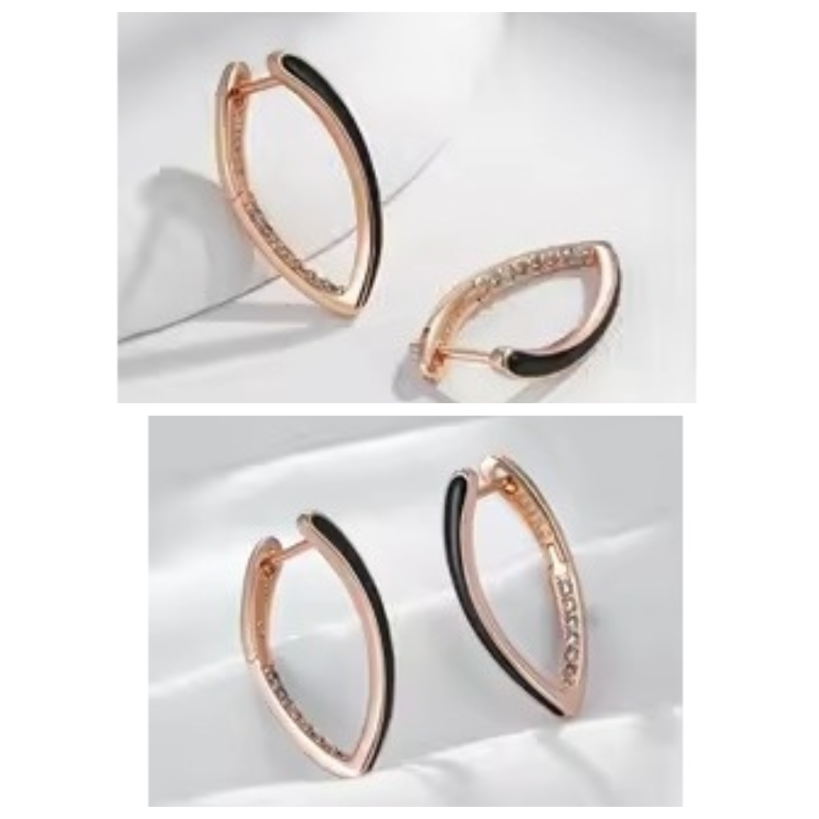 Luxus Damen Ohrringe Creole 585 Rose Gold Farbe Schwarz Emaille Tropfen Ohrring5