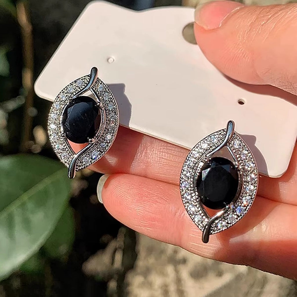 Luxus Damen Creolen Ohrringe 925 Silber versilbert schwarzer Kristall CZ0