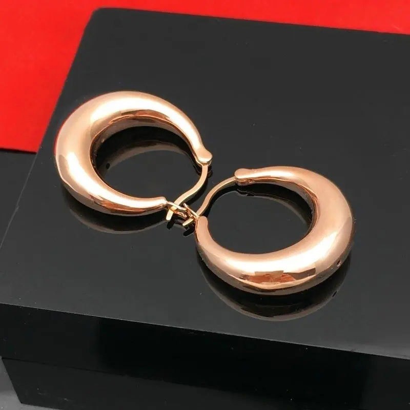 Luxus Damen Creole Ohrringe 585 Rosé Gold plattierte glatte Temperamentpersönlic4